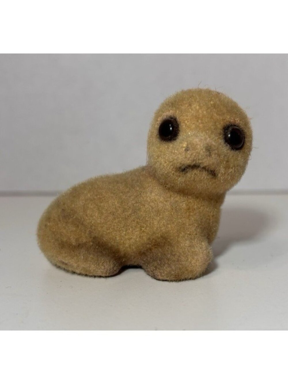 Vintage Josef Originals Baby Seal Figurine Flocked Brown Japan Animal Nursery